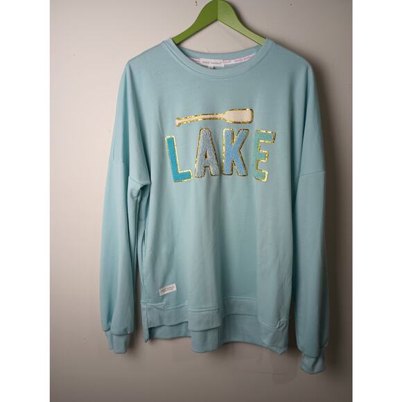 Simply Southern Tops - Simply Southern Sparkle Letter Lake Crew Pullover Chenille Women's Size XL